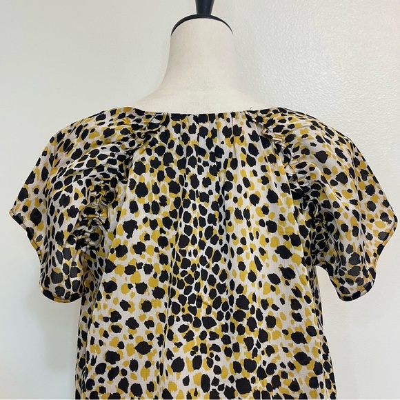 Ann Taylor Petite MP Leopard Animal Print Puff Sleeve Blouse Yellow Black - Picture 7 of 11